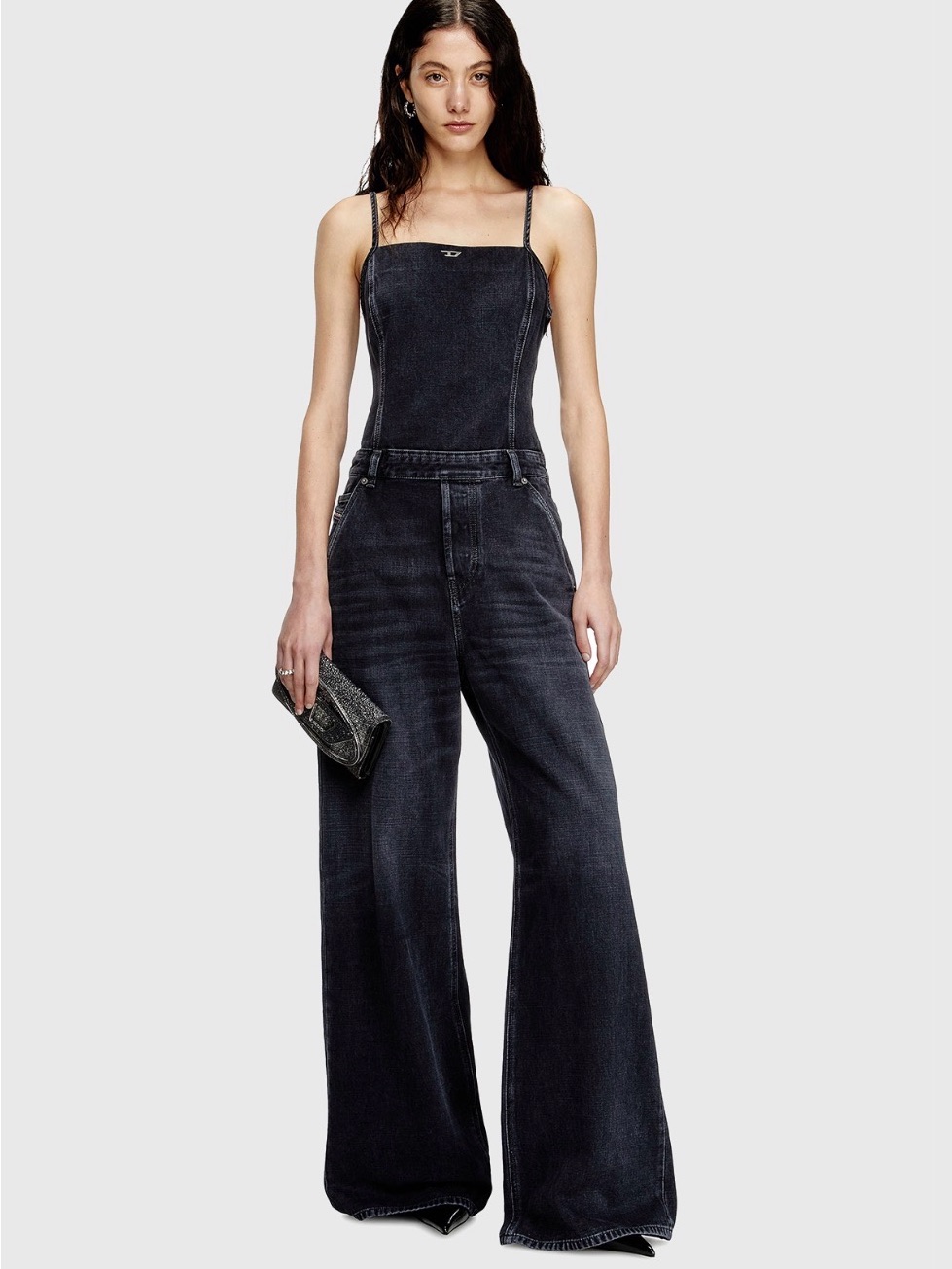 Diesel Black Wide-Leg Denim Jumpsuit
